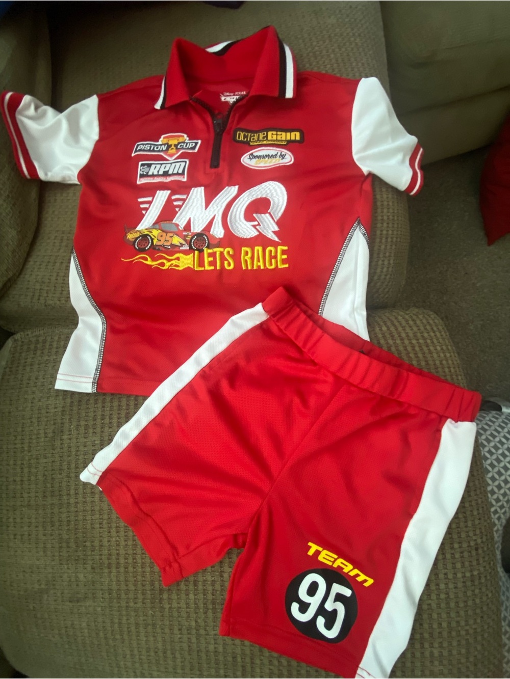 Kids Cars Lightning McQueen Red Racing Polo & Shorts Set by